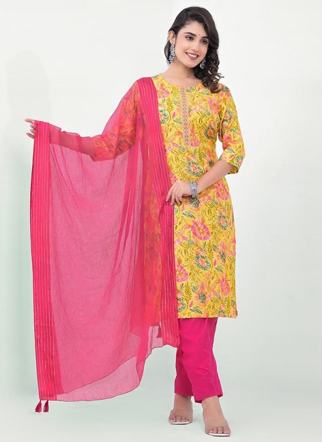 Modal Yellow Festival Wear Embroidery Work Readymade Straight Suit